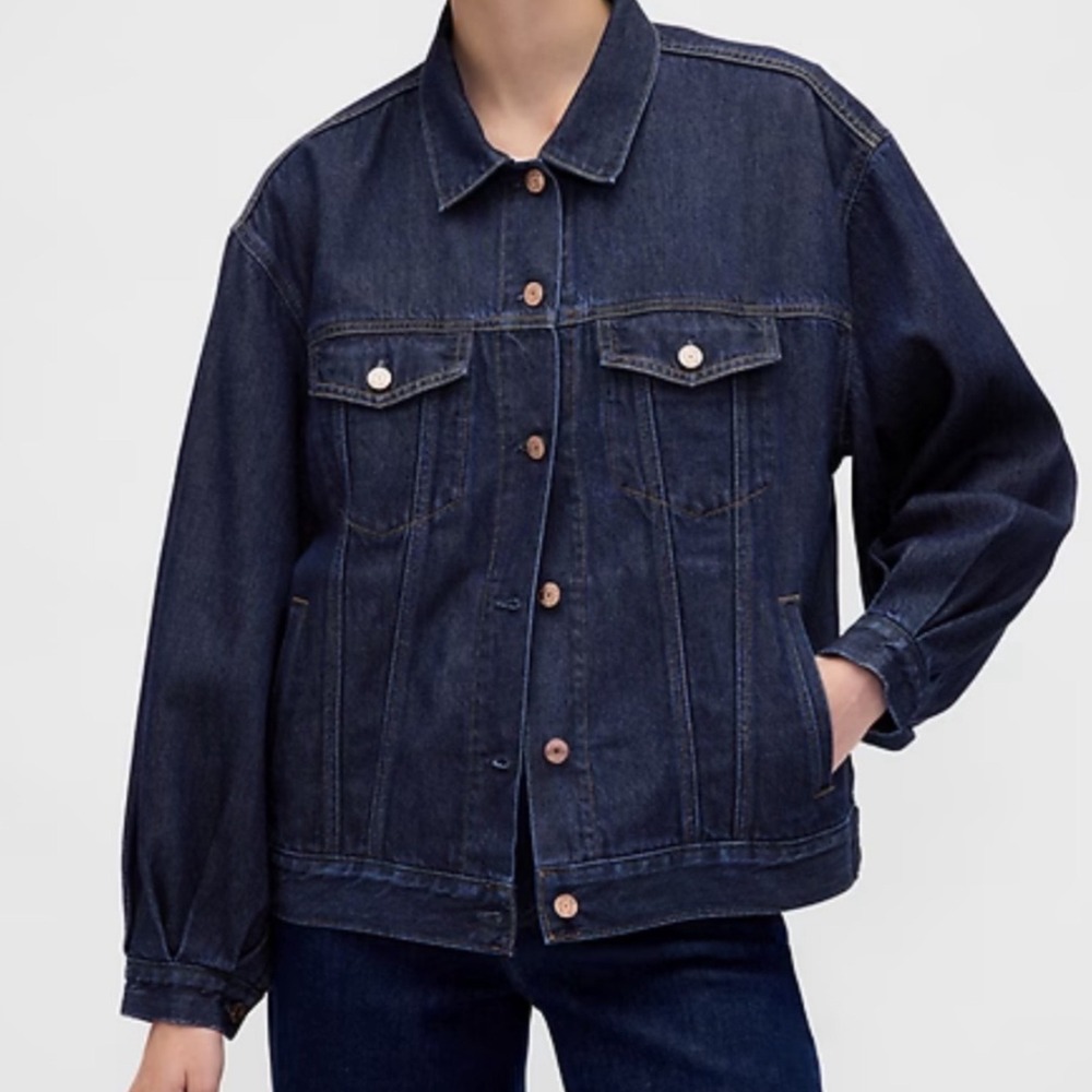 Gap Femme Bubble Denim Jacket Dark Wash Large Petite New With Tags